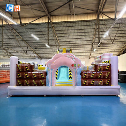 Inflatable bounce house and slide