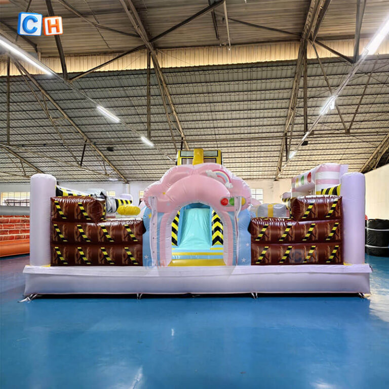 Inflatable bounce house and slide