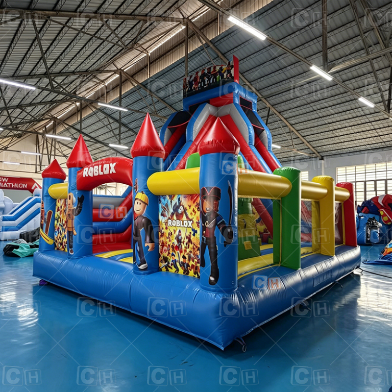 Multicolor superhero themed inflatable bouncy castle for kids