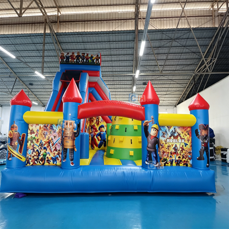 Superhero themed inflatable bouncy castle with slide combo for kids
